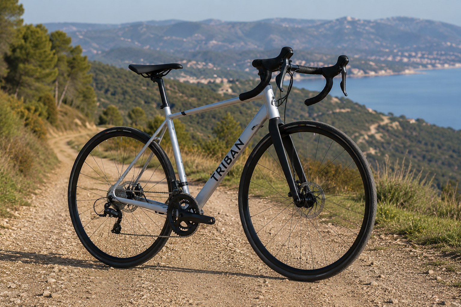 Triban RC120 Disc sur une route de campagne